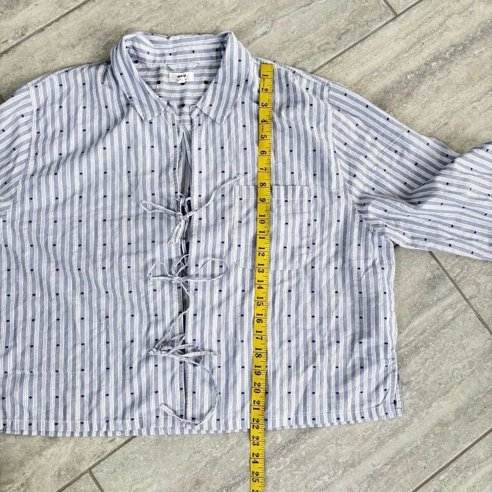 Aerie Off-Duty Poplin Tie Front Shirt Ocean Sky Women's Lounge Top Size XL